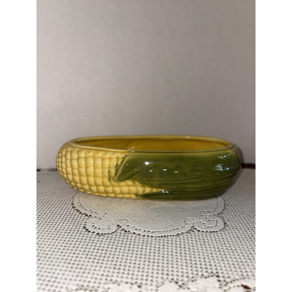 Shawnee Corn Pattern Ceramic Bowl Yellow Green Glossy Oval Oven Safe 74 USA 3in